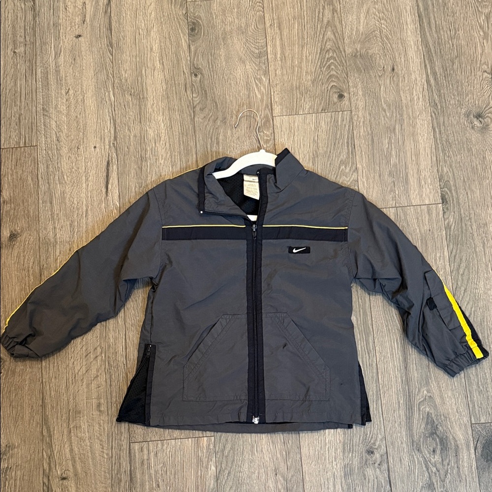 Nike Kids Raincoat in Gray with Yellow Stripes